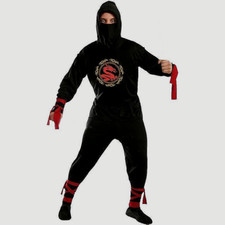 "BLACK NINJA" Dragon Warrior Costume w/Hood  Leg/Arm Ties 2-Piece Size M RUBIES