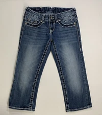 VIGOSS The Dublin Capri Denim Jeans Women’s Size 1/2 Rhinestone’s Thick Stitch