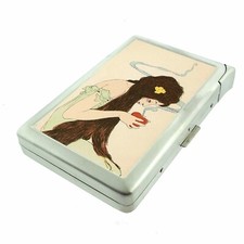 Vintage Burned Heart Woman Cigarette Case w/Built in Lighter Metal Wallet