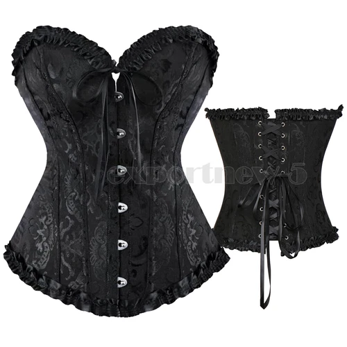 Retro Steampunk Gothic Corset Burlesque Lace Up Basque Top Bustier Waist Cincher - Picture 3 of 27