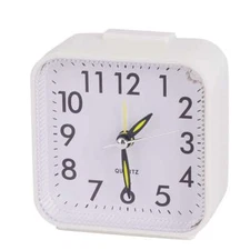 Small Battery Operated Analog Travel Alarm Clock Silent Lighted Snooze Bedroom