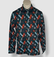 Perry Ellis Men's Blue Graphic Print Button Up Shirt Size XL