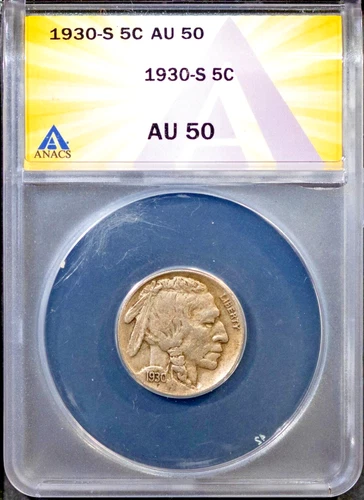 1930-S 5C Indian Head Buffalo Nickel AU 50 ANACS # 7644896