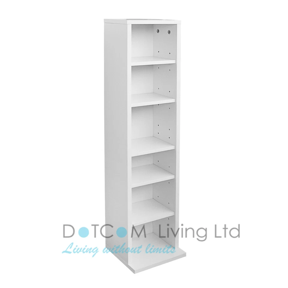 Black White DVD Storage Tower Rack CD unit shelf organizer archieve wood - Image 2 of 4