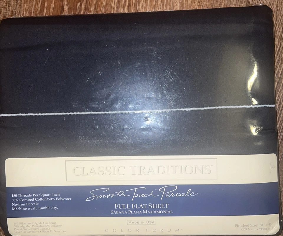 Vintage Classic Traditions Percale Full Flat Sheet Jet Black Made U.S.A. - Image 3 of 4