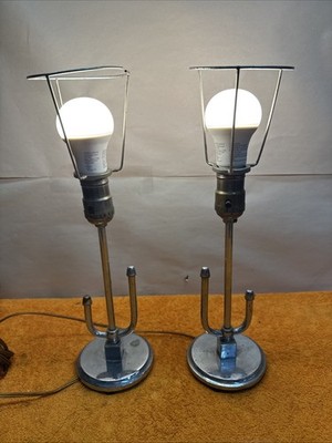 DWN3 - Set Of Two Art Deco Chrome Table Lamps. Tested & Working , No Shades