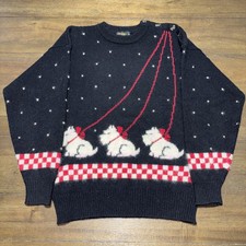 Vintage 80s 90s Scottie Dog Sweater Women s Med Wool Fair Isle Charter Button
