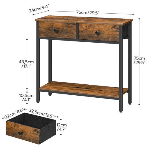 Console Table w/ 2 Non-woven Drawers Hallway Table 75 x 24 x 75 cm Side Table - Picture 4 of 9