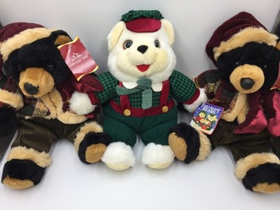 Lot of 3 Christmas Holiday Plush Bears Dan Dee Holiday Time,New W/ Tags