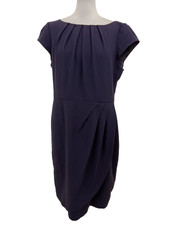 L.K. Bennett Women's Dress Size 16 Plum Purple Sheath Pleated Short Sleeve Used