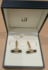 Authentic Excellent Dunhill Gold Plated Onyx Cufflinks in original box. 