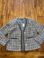 Express Women  s Blue White Tweed Blazer Jacket Sz L NWT