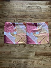 West Elm Square Watercolor Print 100% Silk Pillowcase Set Coastal Boho No Insert