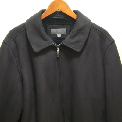 Perry Ellis Portfolio Jacket Mens Large Black Faux Suede Faux Fur Lined Winter