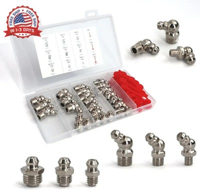 27 PCS SAE & Metric Grease Fittings Assortment, Hydraulic Grease Gun Fittings wi
