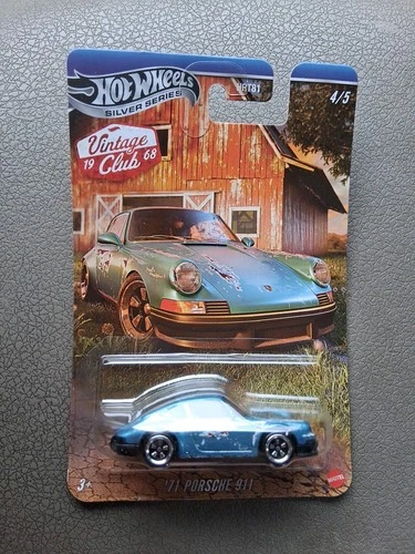 Hot Wheels Silver Series Porsche 911 1971 Blue Diecast Car 1:64 Vintage Club