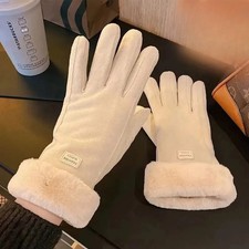 Warm Comfortable Beige Touchscreen Gloves with Plush Lining - Providing Thick an