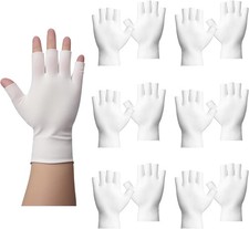 6 Pairs White Cotton Gloves - Fingerless Moisturizing - Eczema White...