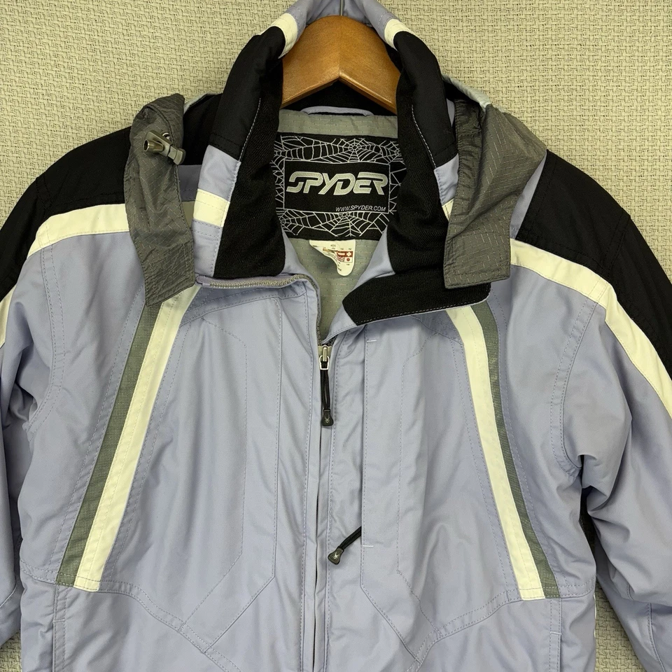 SPYDER Niñas Talla 14 Abrigo de Esquí Chaqueta Juvenil Con Capucha Púrpura Negro Cremallera Completa Invierno Foto 3 de 4