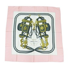 Hermes Pink  White Silk Carre 90 Brides de Gala Scarf Used From Japan