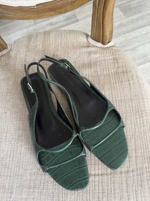 Rachel Comey Green Croc Embossed Leather Slingback Block Heel Square Toe 8