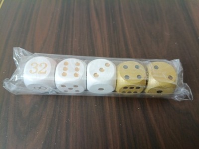 Komplettset Backgammon Würfel und Verdoppelungswürfel / Würfel aus Holz 16 mm weiß / gold NEU