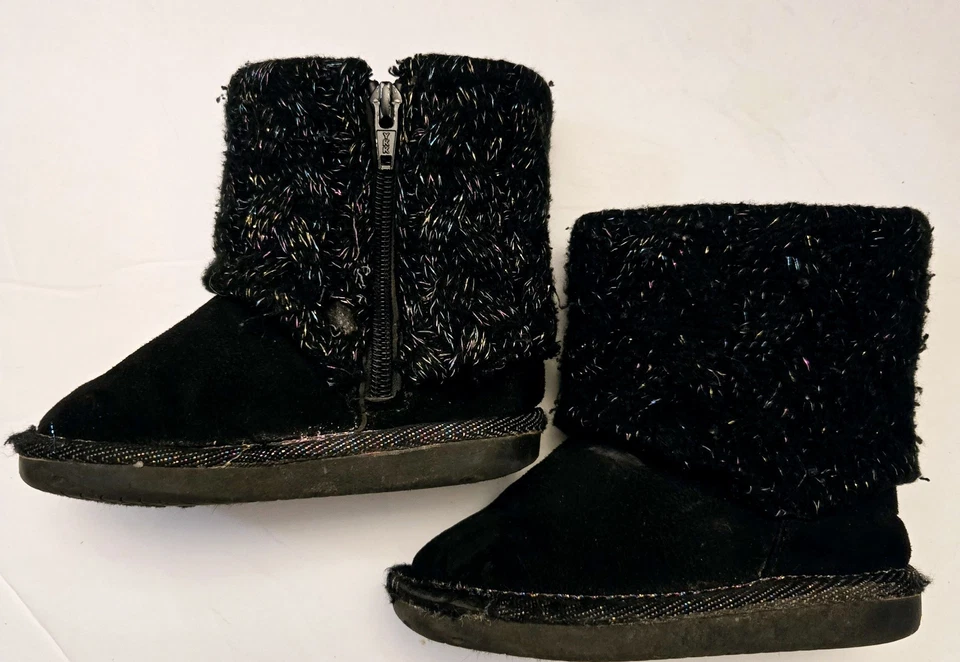 Botas de inverno infantil Jumping Beans meninas tamanho 7 Reagann preto brilhante  - Imagem 2 de 4