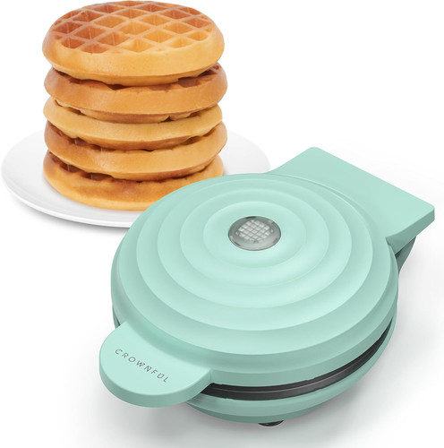CROWNFUL Mini Waffle Maker Machine, 4 Inch Chaffle with Mint Green - Picture 1 of 7