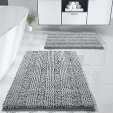 2 PCS Gray Bathroom Rug Set 32x20 24x17 Inch Soft Absorbent Chenille Mat
