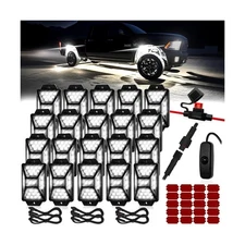 20 Pods Pure White LED Rock Lights Kit with Switch Wiring Harness,6500K 540 L...