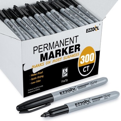 300 Pack Fine Tip Black Permanent Markers - Waterproof, Smear Proof, Quick Dryin