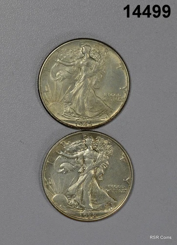 1938 + 1945 CHOICE AU WALKING LIBERTY HALF SET #14499