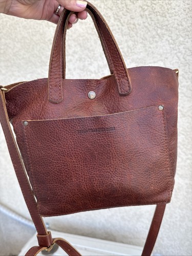 Portland Leather Goods Nutmeg Soft Pebbled Brown Mini Crossbody Tote Snap