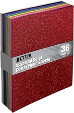 Better Office Products 36 Pack Glitter Foam Sheets, 9 X 12 Inch, Assorted 12 Col
