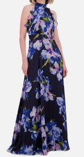 Eliza J Women's Blue Chiffon Lined Ruffled Lightweight Halter Maxi Dress Size 4