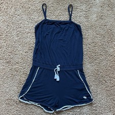 Abercrombie Kids Girls Size 11/12 - Navy White pom-pom trim Lightweight Romper