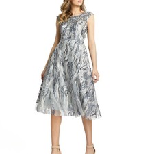 Mac Duggal 67495 Graphite Beaded Jewel Neck Tea Length Dress Size 8