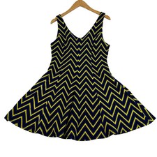 G Reve Womens Chevron Zigzag Skater Dress Yellow Blue Black V Neck Mini 2197