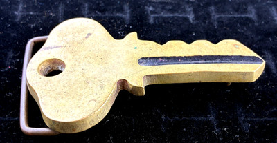 1970s Key Belt Buckle Solid Brass Vintage, Numbered Large Key    JH