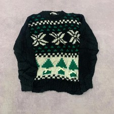 Vintage Knitted Jumper abstract christmas tree snowflake patterned chunky knit