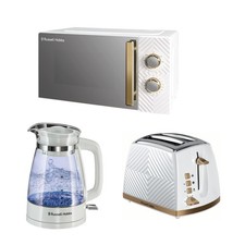 White and Gold Microwave Toaster Kettle Kitchen Set