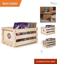 Record Storage Crate Wooden Holds 75 Albums Easy Assembly Vinyl Organizer