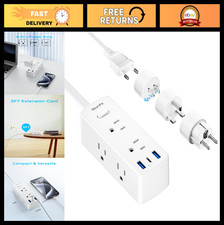 Universal Travel Plug Adapter for EU UK US AUS, 6 Outlets  3 USB Ports, 5ft Cor