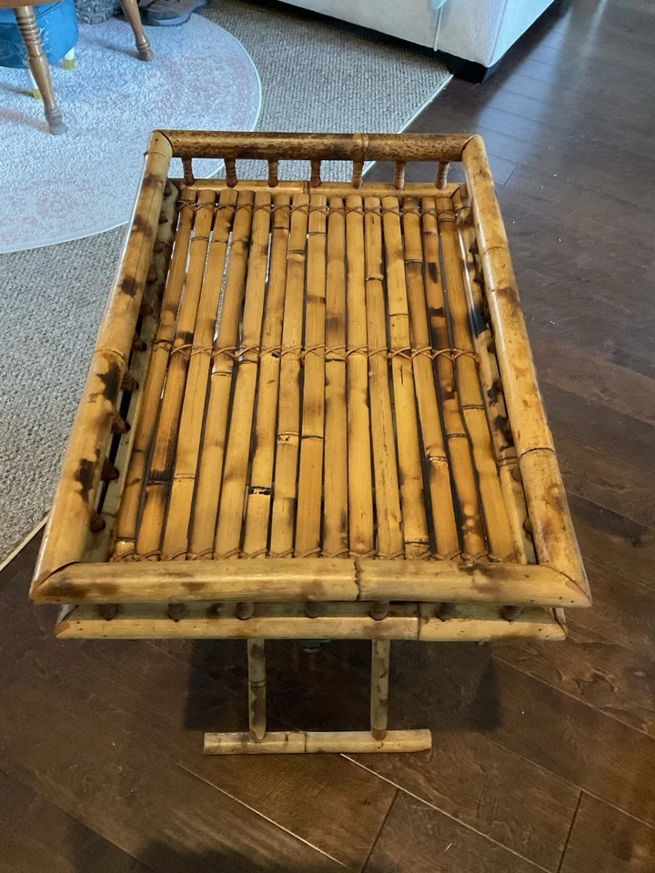 Винтажный бамбуковый поднос для телевизора подставка для стола сгоревшая черепаха складная - Изображение 3 из 4