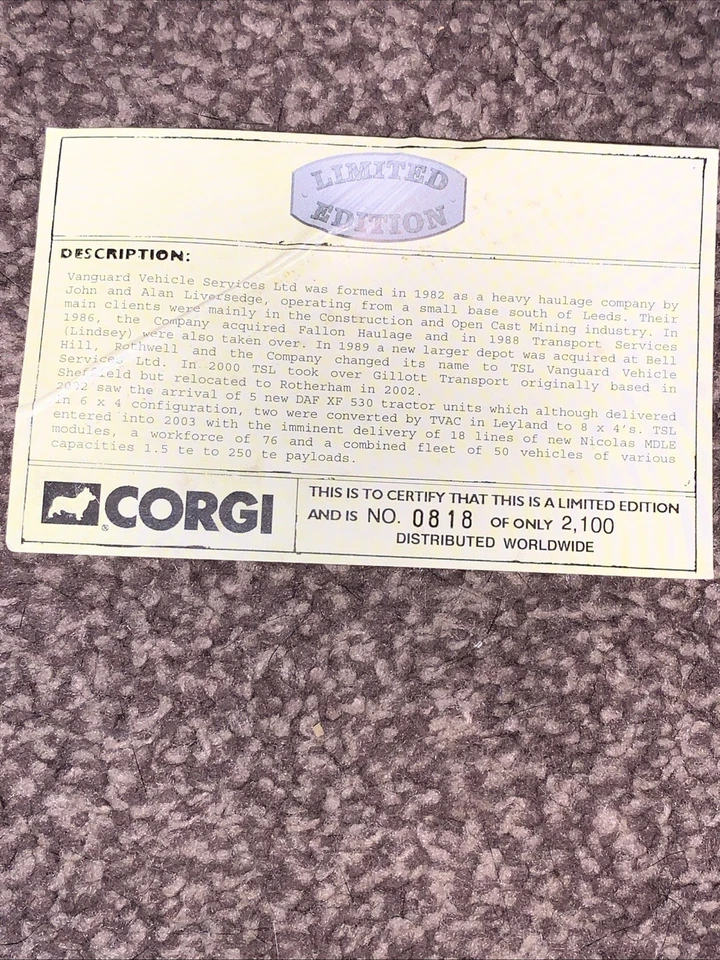 CORGI DAF XF BALLASTED TRACTOR, BOGIES & LOAD - TSL VANGUARD SCALE 1:50 CC13209 — 第 4/4 张图片