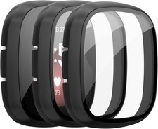 3 Pack HD Tempered Glass Screen Protector for Fitbit Sense/Versa 3 Bumper Cover