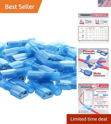 Reliable 16-14 AWG Female Spade Connectors - 100 Pcs Quick Disconnect Terminals
