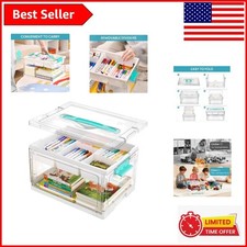 24 QT Clear Craft Organizer with Removable Tray Dividers - Teal Modern Design