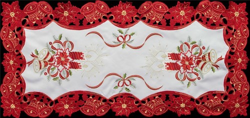Christmas Poinsettia Placemat Table Cloth Runner Tablecloth Holiday White Red - Picture 3 of 12