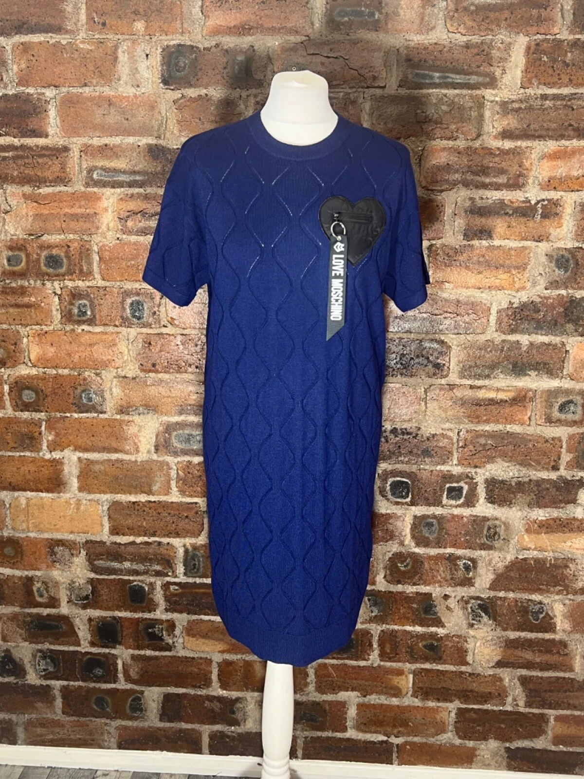 ABITO MAGLIONE MOSCHINO NAVY MAGLIA FINE S S TAGLIA 8 NUOVO CON ETICHETTE